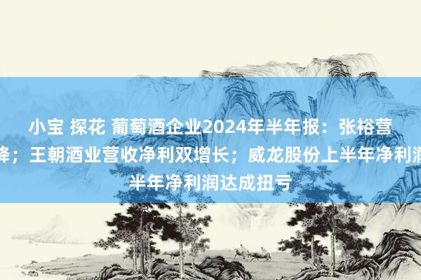 小宝 探花 葡萄酒企业2024年半年报：张裕营收净利双降；王朝酒业营收净利双增长；威龙股份上半年净利润达成扭亏