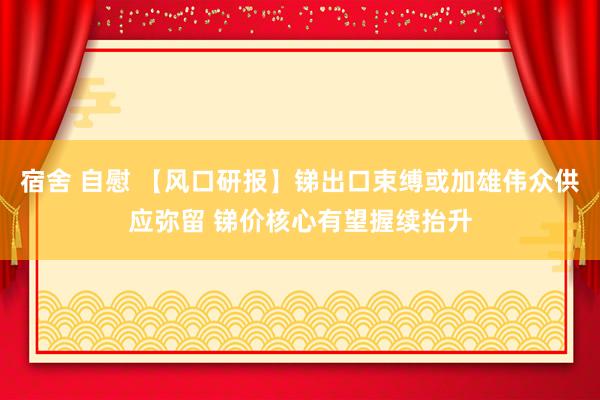 宿舍 自慰 【风口研报】锑出口束缚或加雄伟众供应弥留 锑价核心有望握续抬升