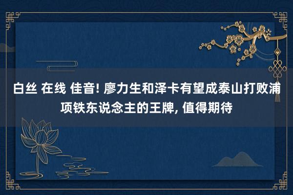 白丝 在线 佳音! 廖力生和泽卡有望成泰山打败浦项铁东说念主的王牌， 值得期待