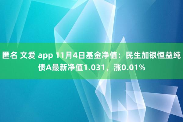 匿名 文爱 app 11月4日基金净值：民生加银恒益纯债A最新净值1.031，涨0.01%