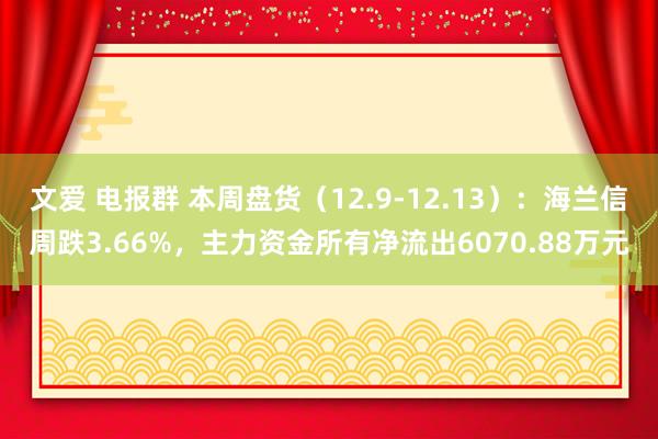 文爱 电报群 本周盘货（12.9-12.13）：海兰信周跌3.66%，主力资金所有净流出6070.88万元